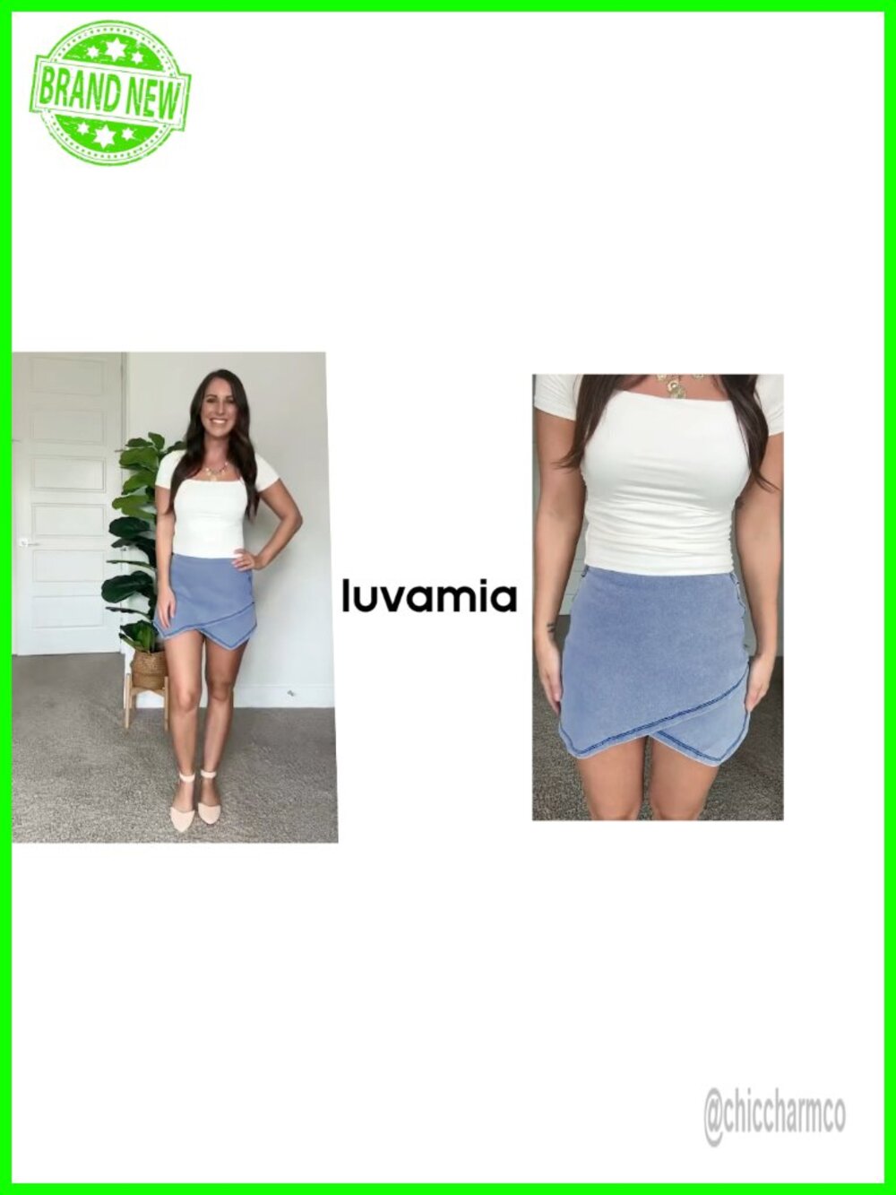 Denim Skort with Pockets - High Waisted Pull On Wrap Skort - Picture 6 of 6